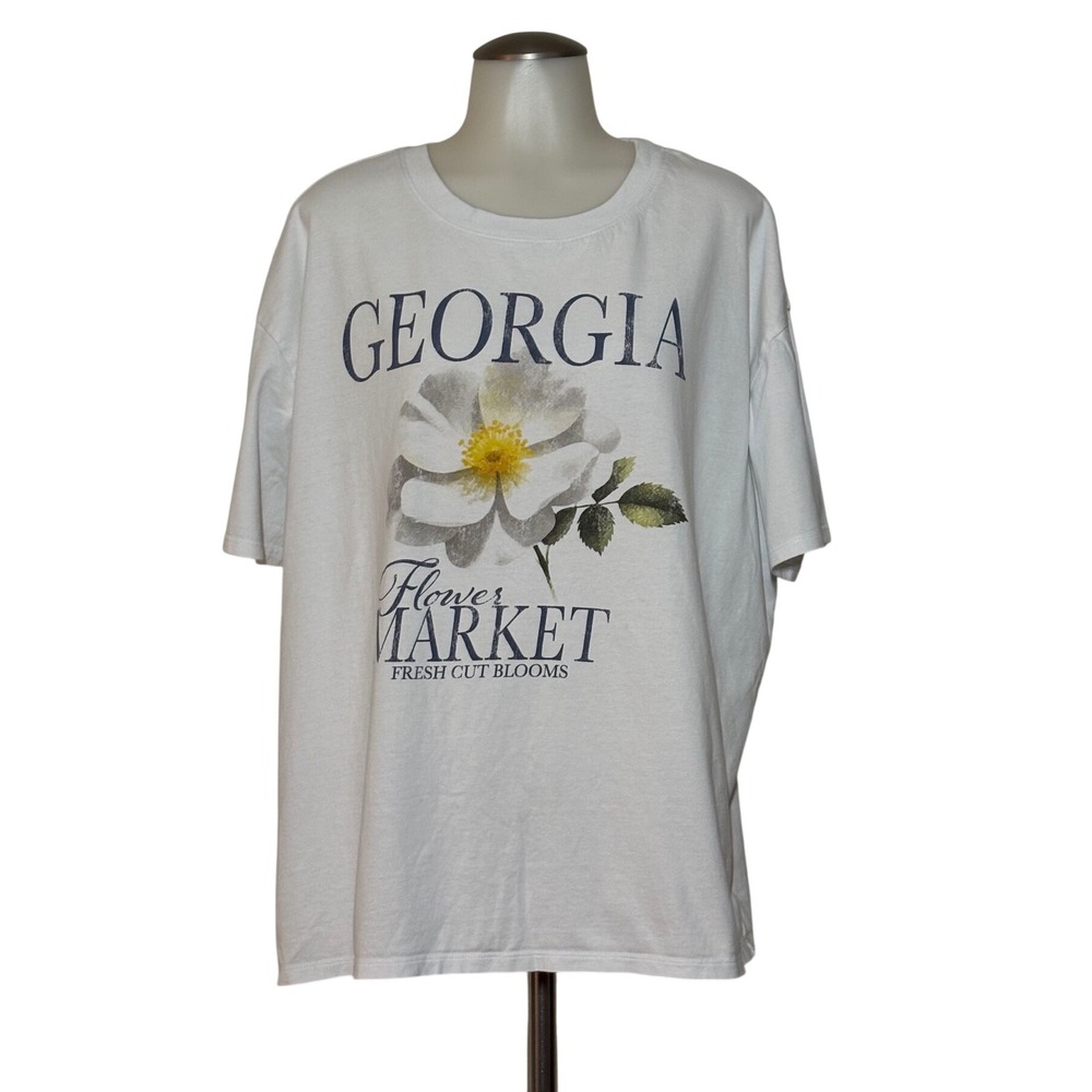 State of Mine Graphic T-Shirt Womens XL White Georgia Flower Market NWOT